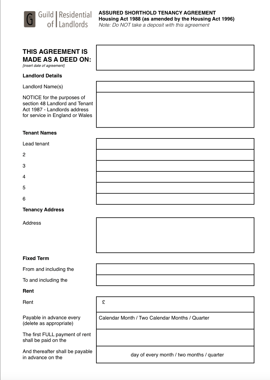 free tenancy agreement template word uk