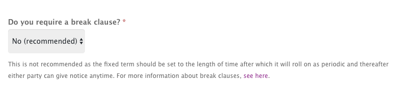 Break clause option in tenancy builder