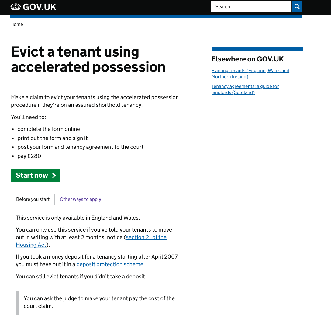 New Online Accelerated Possession Procedure Form GRL Landlord Association
