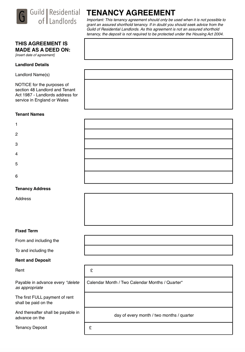 Contractual (Common-Law) Tenancy Agreement - GRL Landlord Association Pertaining To assured short term tenancy agreement template