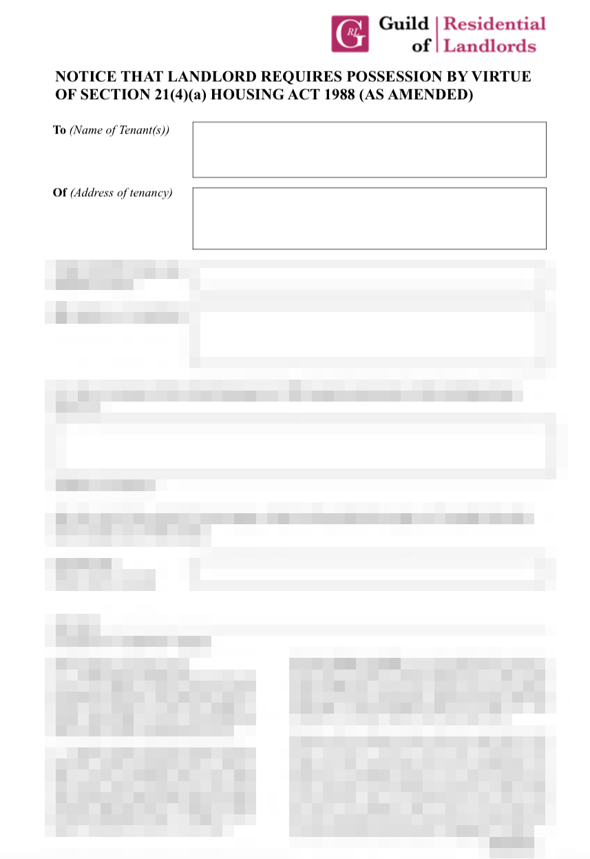 Blank Section 21 Notice Template