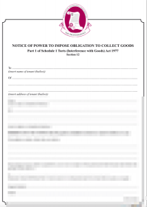 Notice to Impose Obligation to Collect Goods