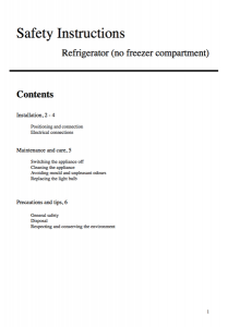 Generic Refrigerator Safety Instructions (No Freezer)