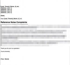 Anti Social Behaviour – Noise Complaint – Letter 1