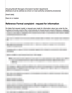 Complaint – Refusal to Supply Housing Benefit Payments