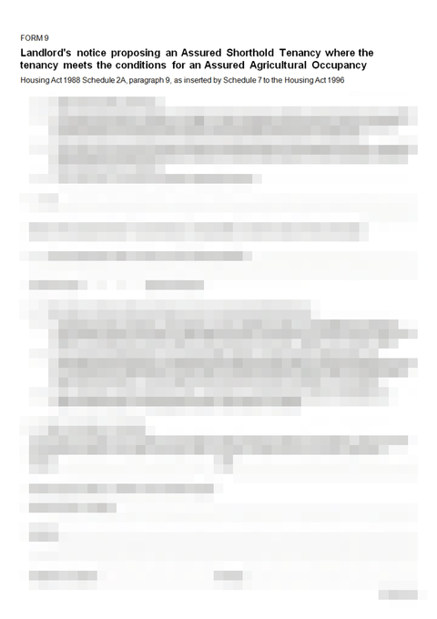 F091-notice-agricultural-to-be-ast-england Notice agricultural occupancy to be assured shorthold tenancy