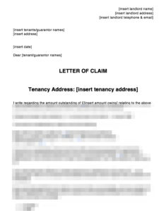 Letter of Claim Pre Action Letter – Arrears or Damages, Tenant or Guarantor