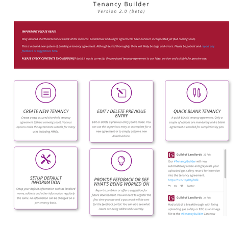 Tenancy builder front page