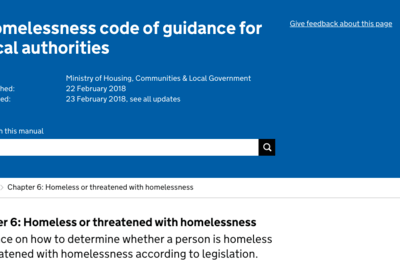 Homelessness Code of Guidance for Local Authorities Published by MHCLG