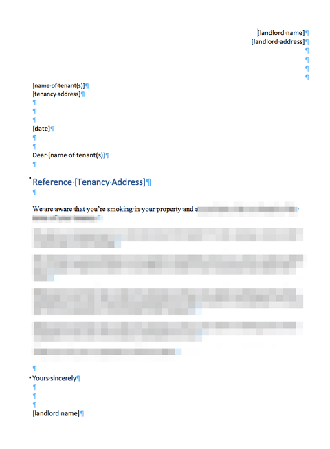 Template to ask tenant to stop smoking