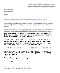 Letter Informing Not Return Holding Deposit – Reasonable Steps to Grant Tenancy (England)