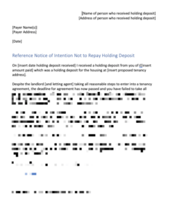 Letter Informing Not Return Holding Deposit – Reasonable Steps to Grant Tenancy (Wales)