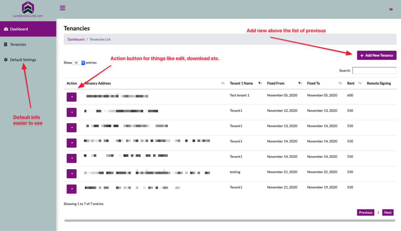Tenancy Builder list of documents