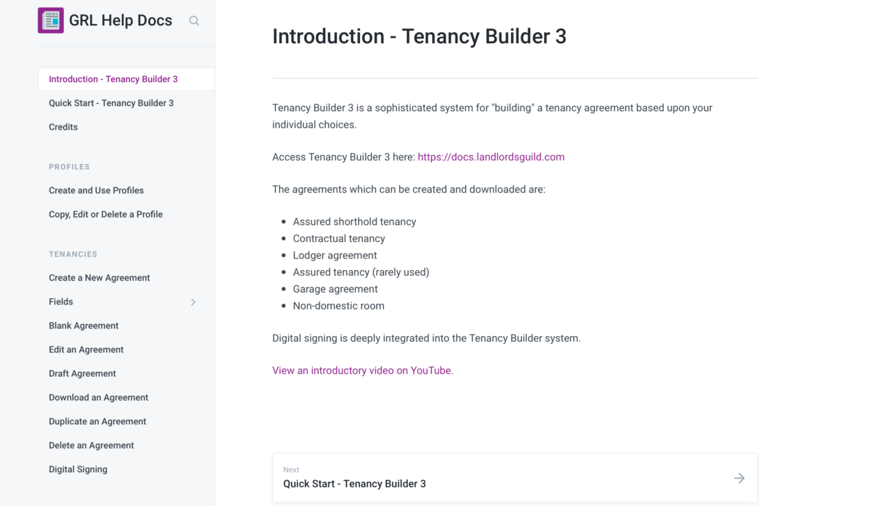 Tenancy Builder help documentation