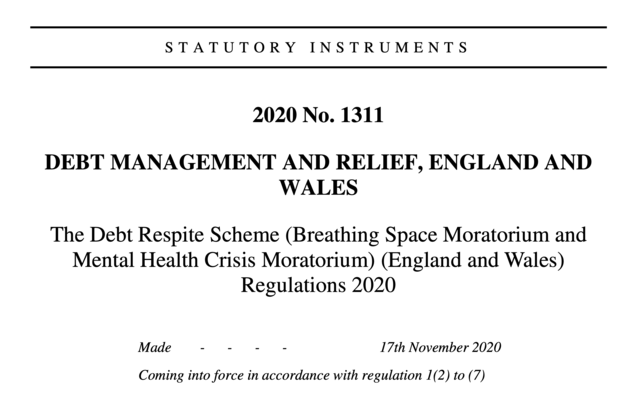 The Debt Respite Scheme (Breathing Space Moratorium and Mental Health Crisis Moratorium) (England and Wales) Regulations 2020